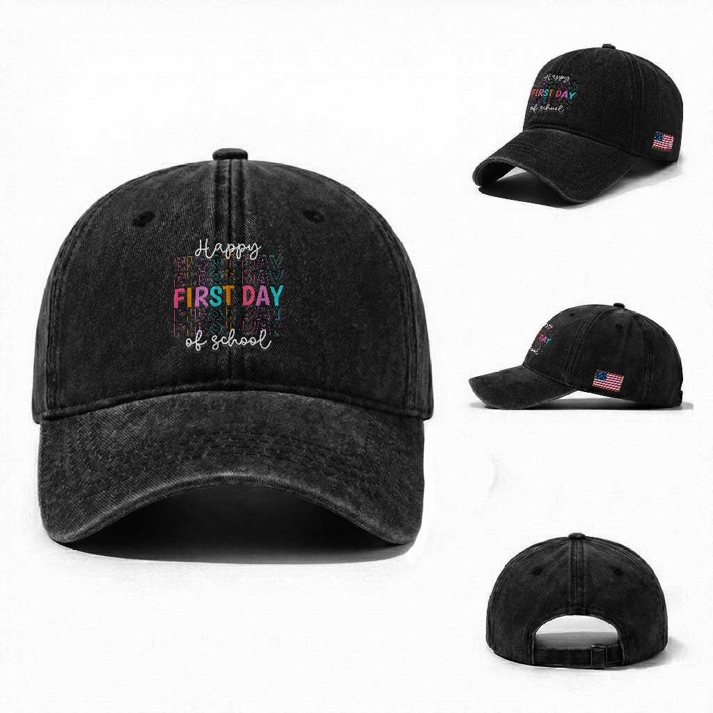 Happy First Day of School Washed Cotton Baseball Cap Positive Vibe Teacher and Student Gift