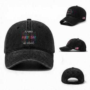 Happy First Day of School Washed Cotton Baseball Cap Positive Vibe Teacher and Student Gift