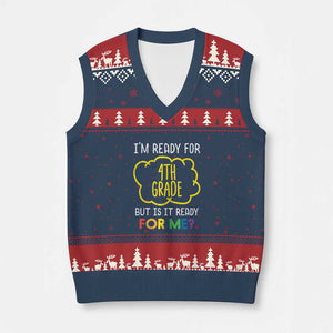 I am Ready for 4th Grade V-Neck Knit Sweater Vest Funny Fourth Grade Back to School Kids Gift
