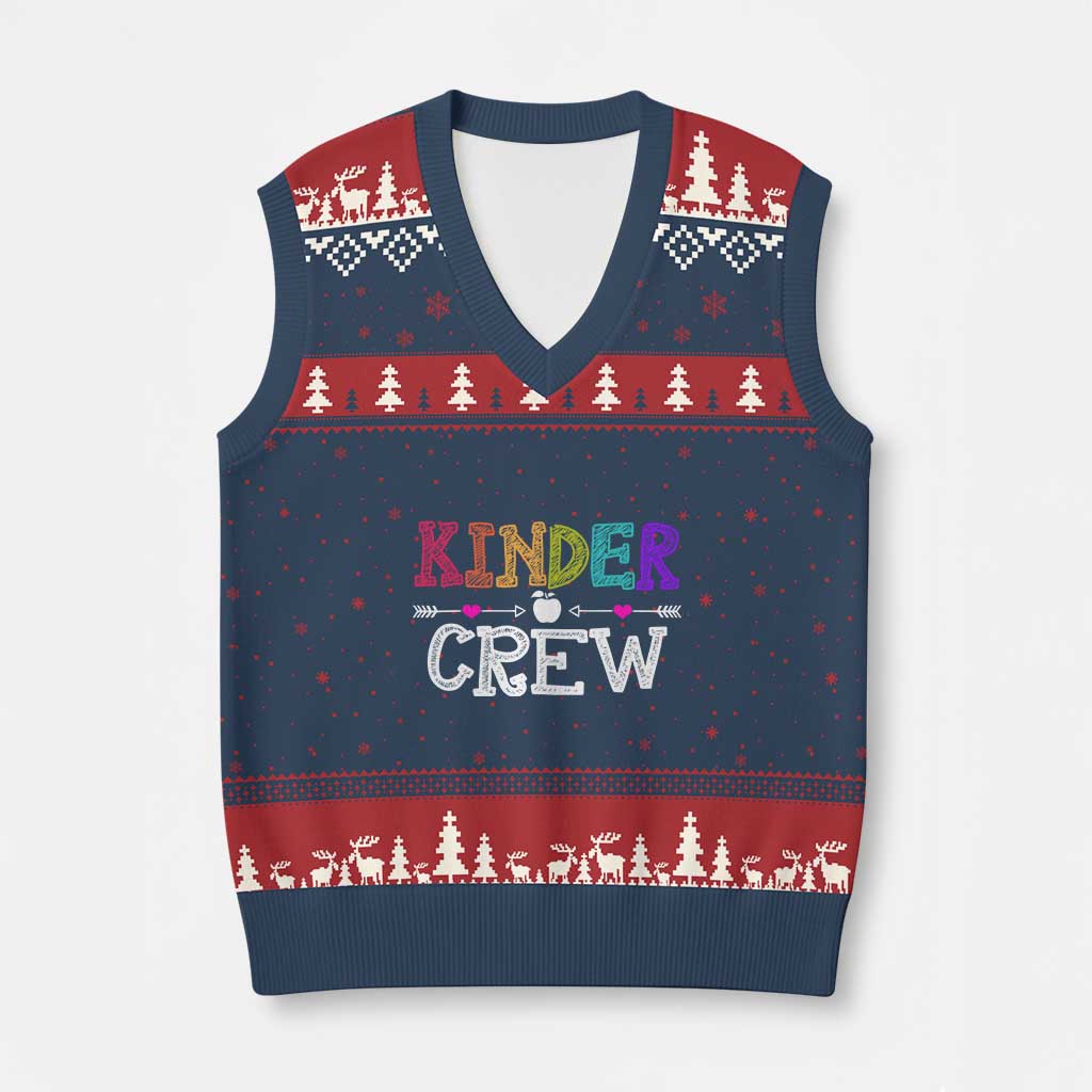 Kinder Crew Funny Kindergarten V-Neck Knit Sweater Vest Teacher and Student Back to School TS01 Navy Red Print Your Wear