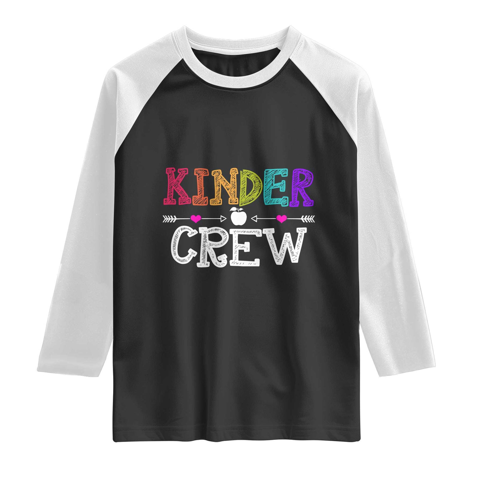Kinder Crew Funny Kindergarten Raglan Shirt Teacher and Student Back to School TS01 Black White Print Your Wear
