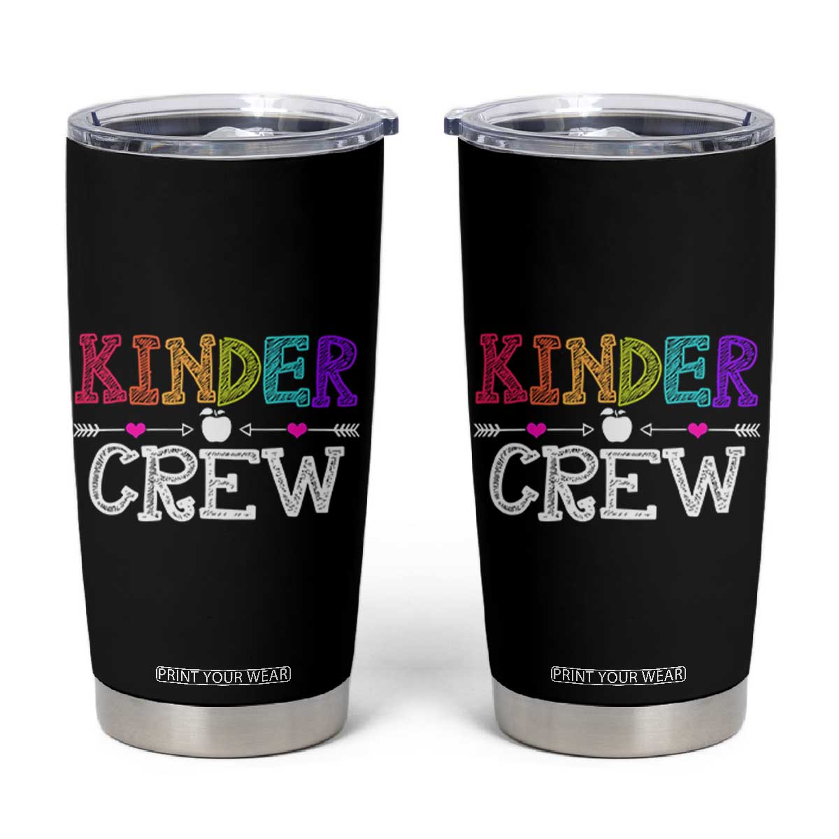 Kinder Crew Funny Kindergarten Tumbler Cup Teacher and Student Back to School TS01 Black Print Your Wear