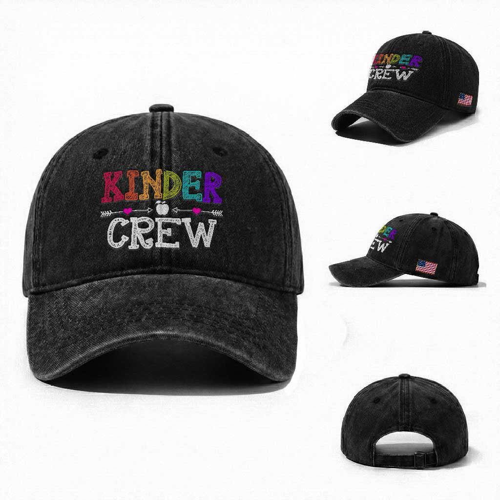Kinder Crew Funny Kindergarten Washed Cotton Baseball Cap Teacher and Student Back to School