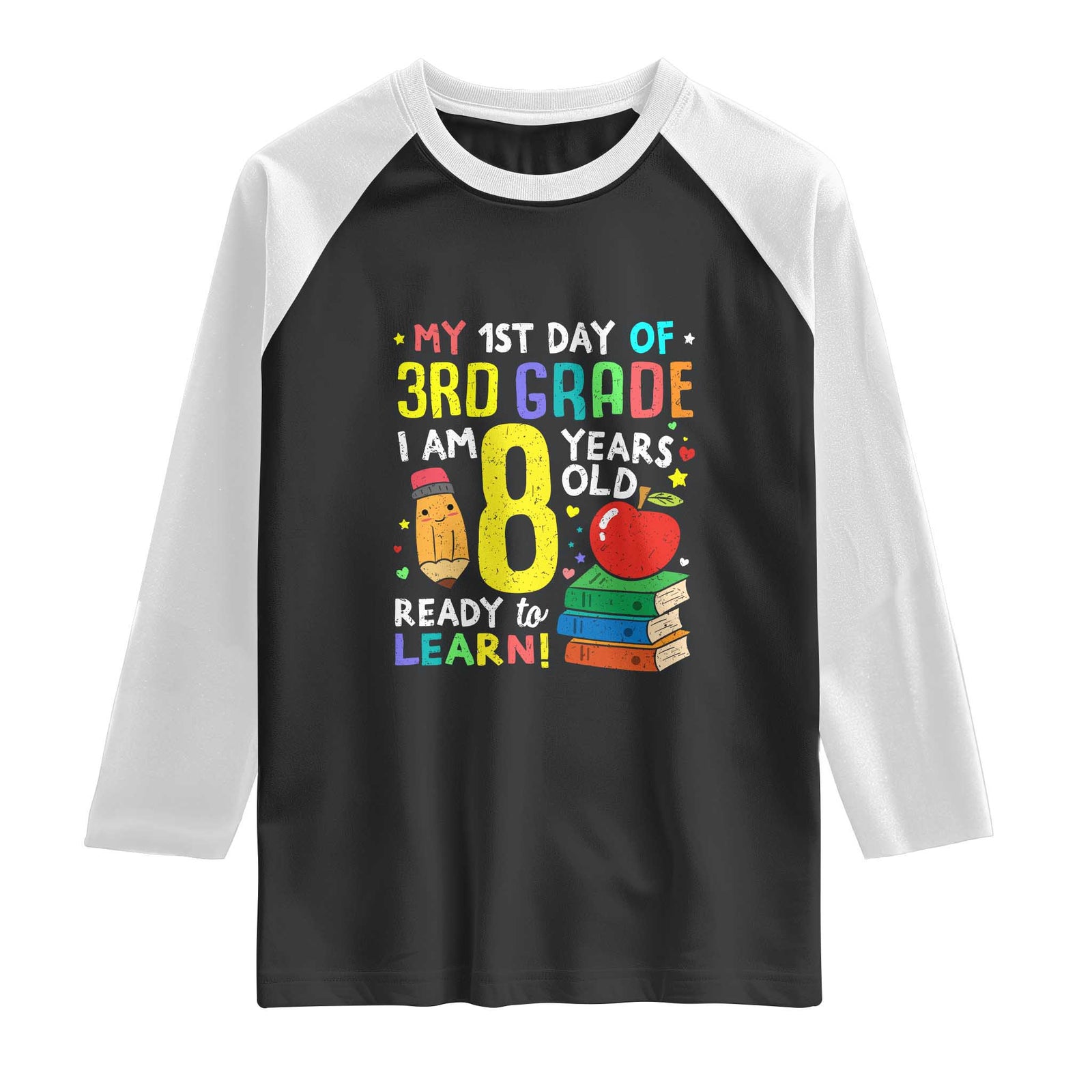 Hello 3rd Grade Raglan Shirt Boys and Girls First Day Back to School Gift TS01 Black White Print Your Wear