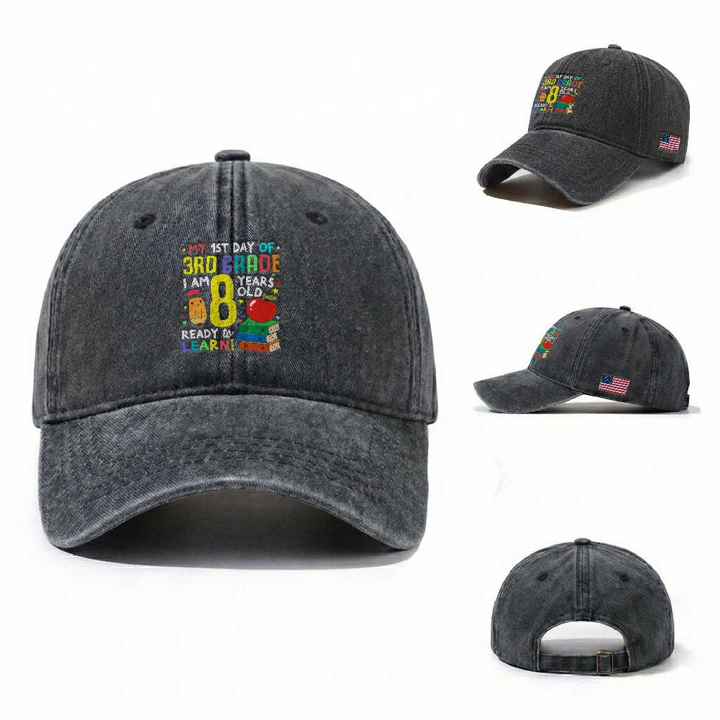 Hello 3rd Grade Washed Cotton Baseball Cap Boys and Girls First Day Back to School Gift