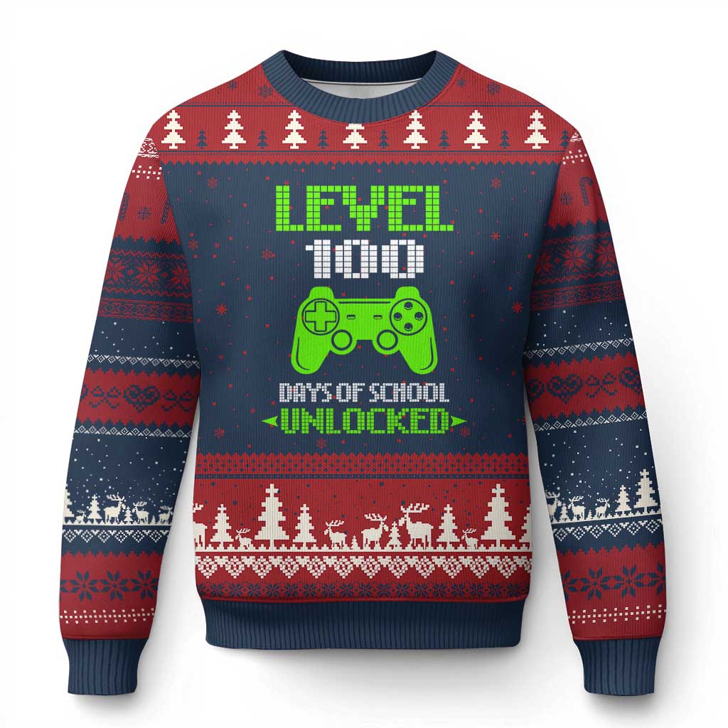 100 Days of School Smarter Ugly Christmas Sweater Cool 100th Day Celebration Gift TS01 Navy Red Print Your Wear