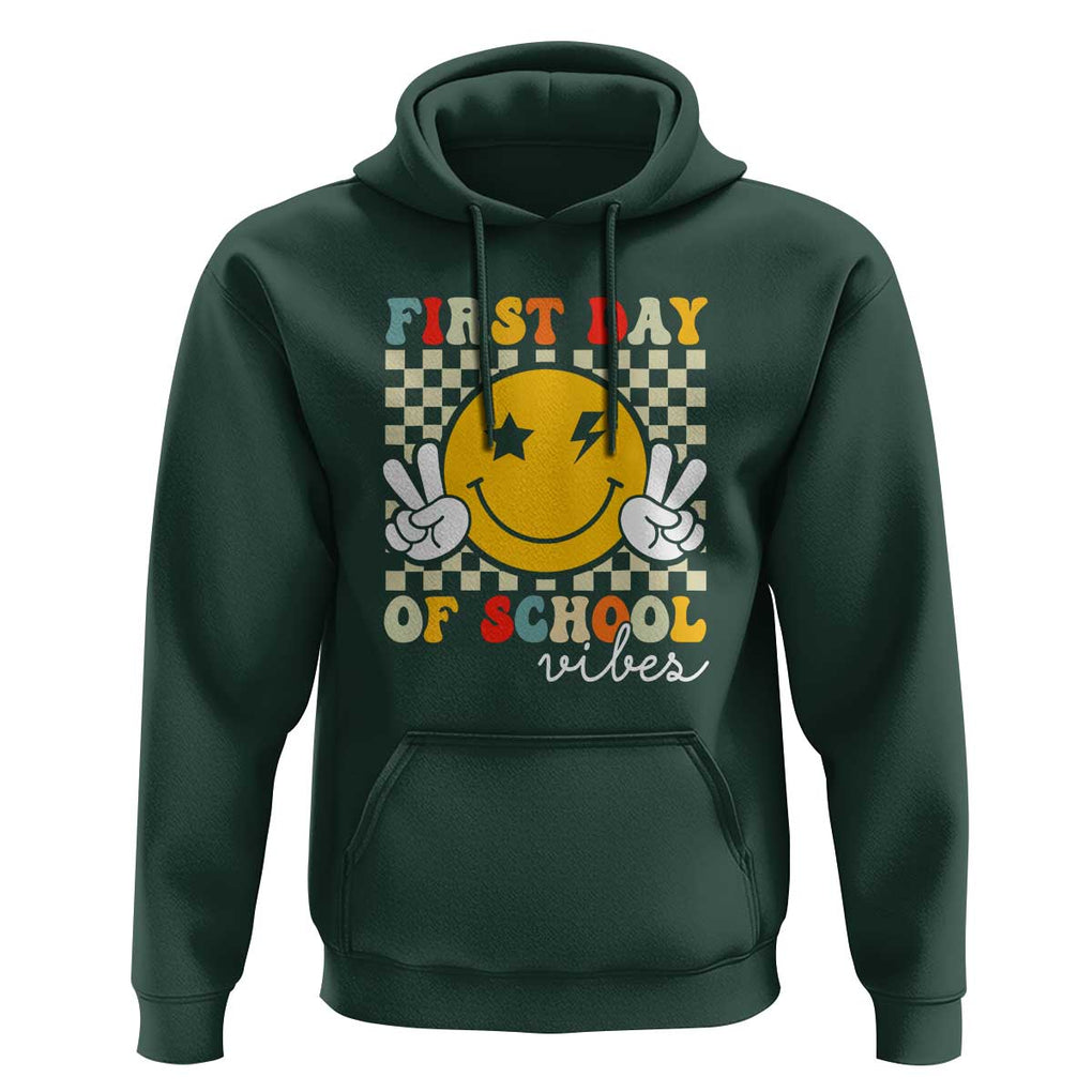 First Day of School Vibes Hoodie Back to School for Teachers and Students TS01 Dark Forest Green Print Your Wear