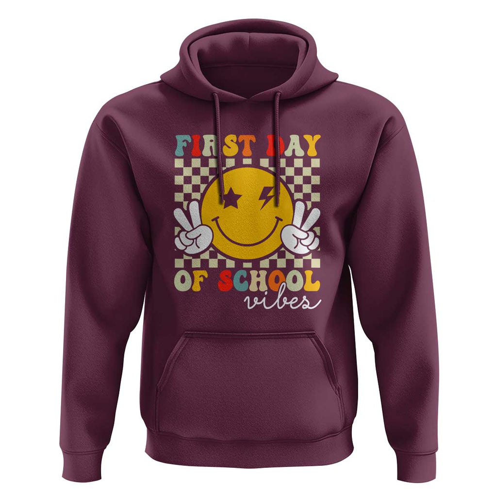 First Day of School Vibes Hoodie Back to School for Teachers and Students TS01 Maroon Print Your Wear
