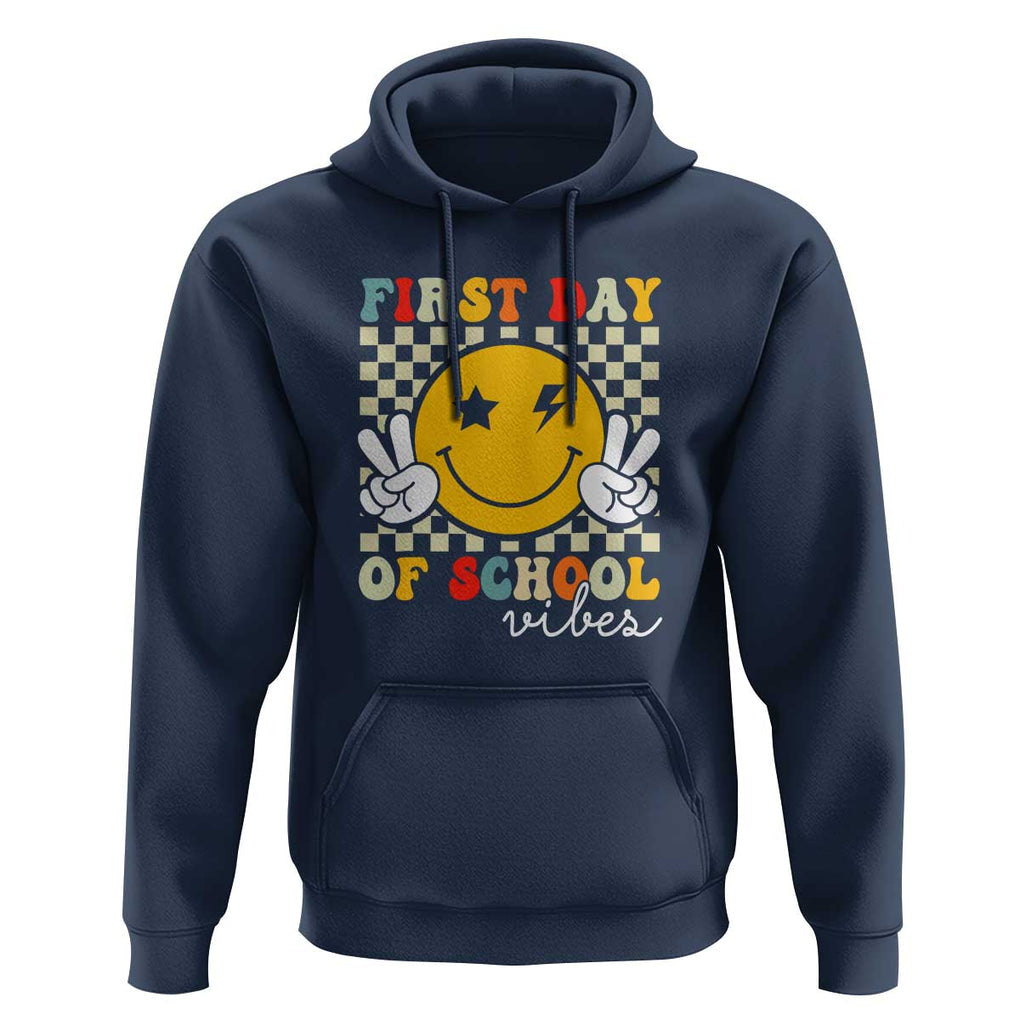 First Day of School Vibes Hoodie Back to School for Teachers and Students TS01 Navy Print Your Wear
