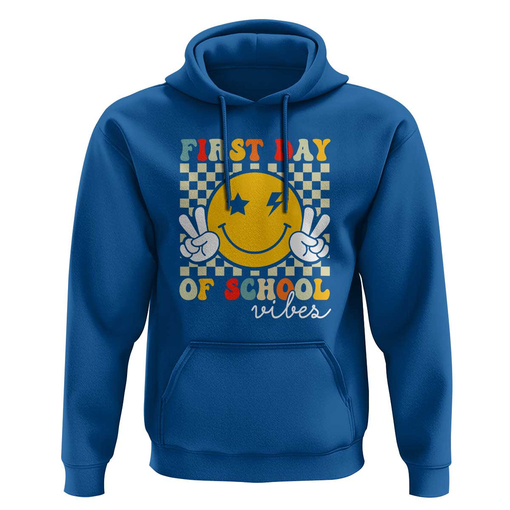 First Day of School Vibes Hoodie Back to School for Teachers and Students TS01 Royal Blue Print Your Wear