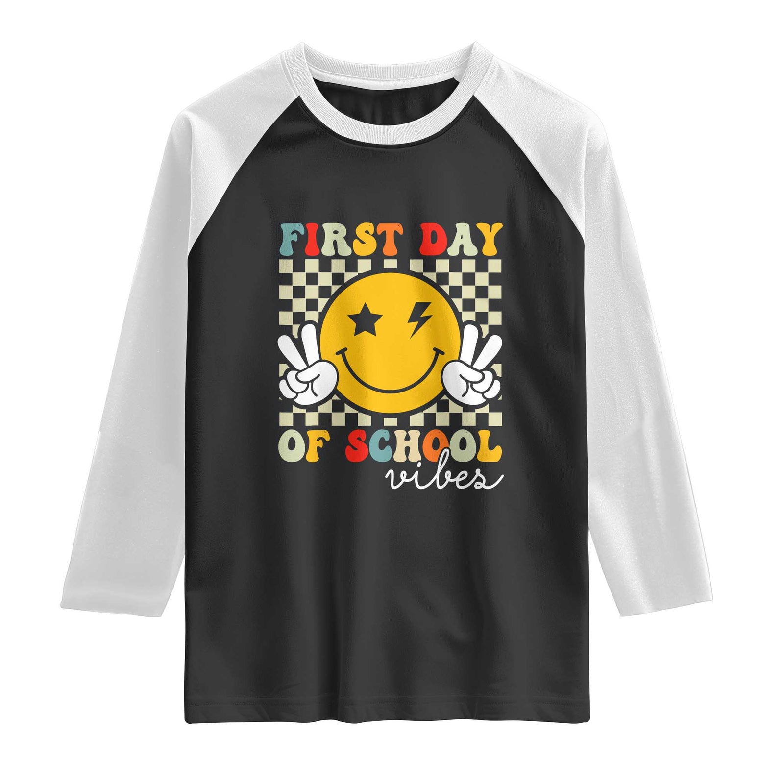 First Day of School Vibes Raglan Shirt Aesthetic Back to School Teacher Student TS01 Black White Print Your Wear
