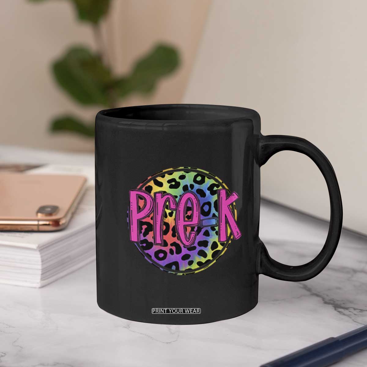 Pre-Kindergarten Neon Leopard Effect Printing Coffee Mug Wild About PreK Teacher Student Gift
