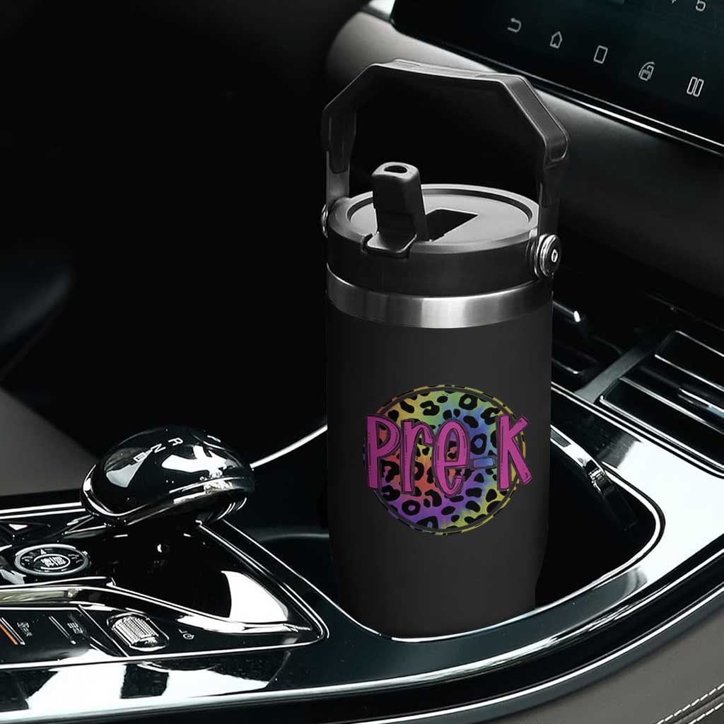 Pre-Kindergarten Neon Leopard Effect Printing Flip Straw Tumbler Wild About PreK Teacher Student Gift