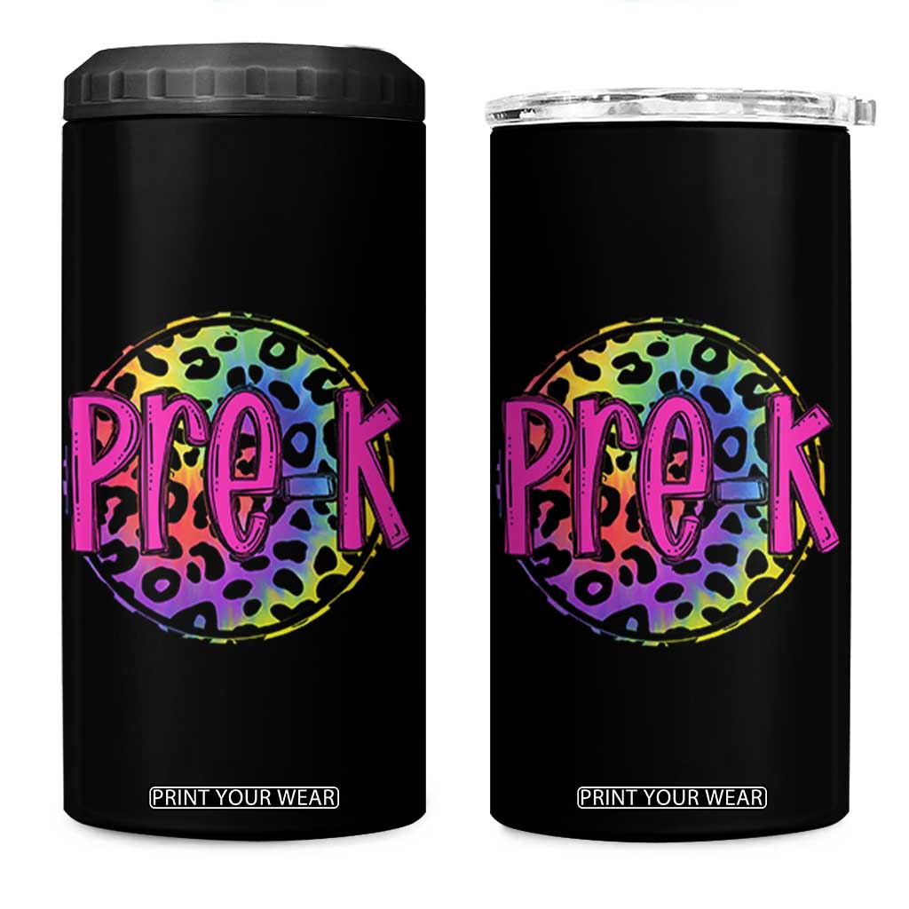 Pre-Kindergarten Neon Leopard Effect Printing 4 in 1 Can Cooler Tumbler Wild About PreK Teacher Student Gift