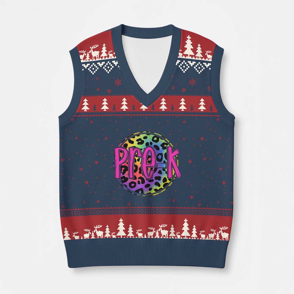 Pre-Kindergarten Neon Leopard Effect Printing V-Neck Knit Sweater Vest Wild About PreK Teacher Student Gift TS01 Navy Red Print Your Wear