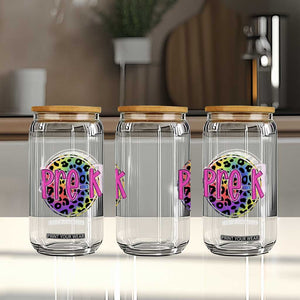 Pre-Kindergarten Neon Leopard Effect Printing Glass Can Wild About PreK Teacher Student Gift