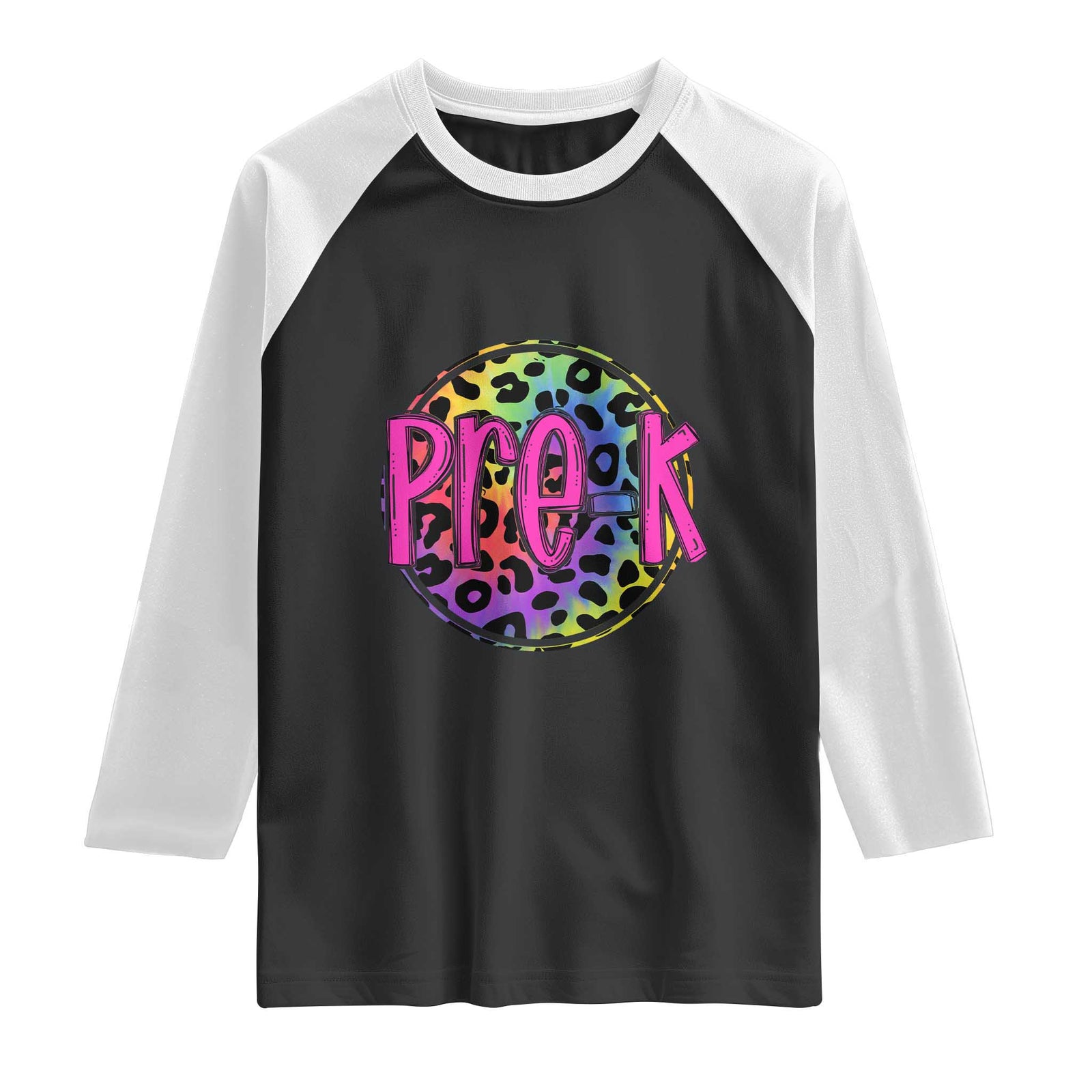 Pre-Kindergarten Neon Leopard Effect Printing Raglan Shirt Wild About PreK Teacher Student Gift TS01 Black White Print Your Wear