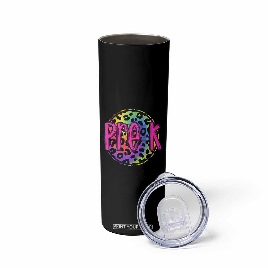 Pre-Kindergarten Neon Leopard Effect Printing Skinny Tumbler Wild About PreK Teacher Student Gift