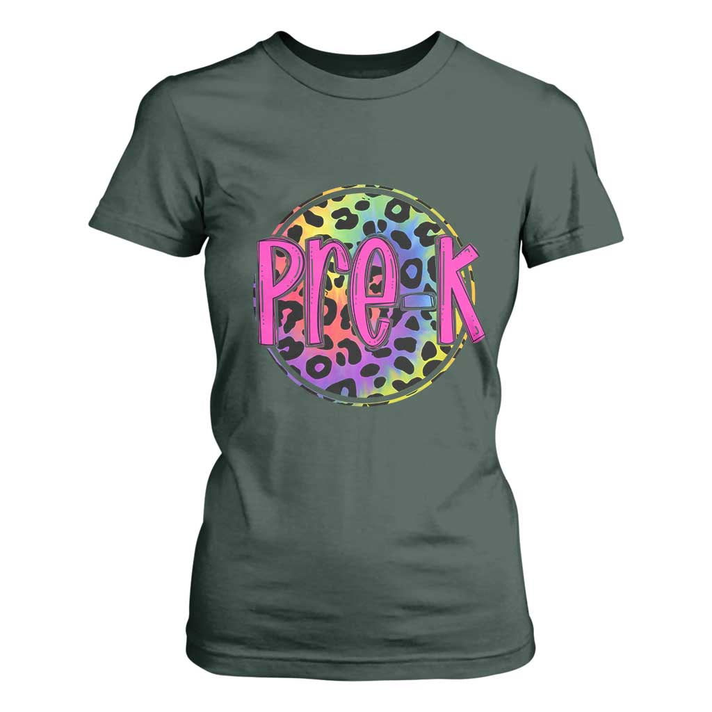 Pre-Kindergarten Neon Leopard Effect Printing T Shirt For Women Wild About PreK Teacher Student Gift