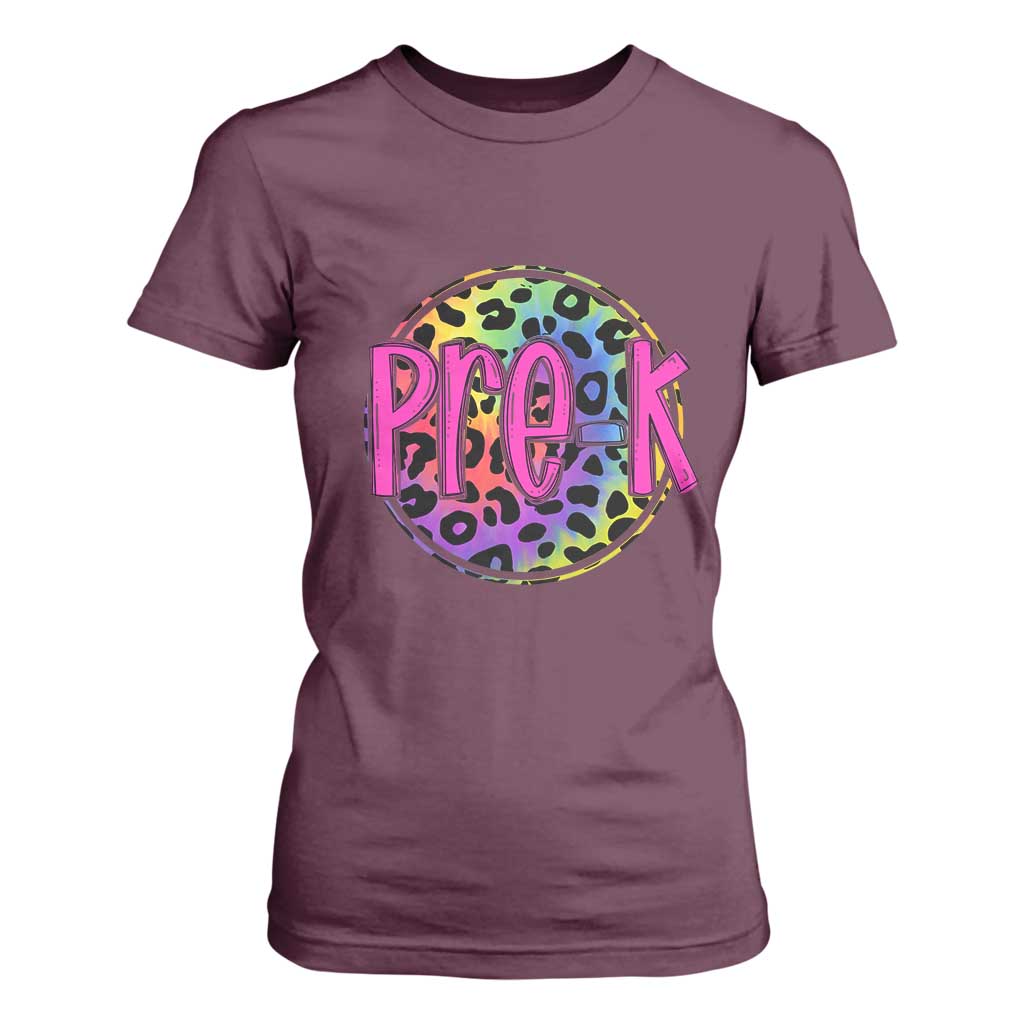 Pre-Kindergarten Neon Leopard Effect Printing T Shirt For Women Wild About PreK Teacher Student Gift