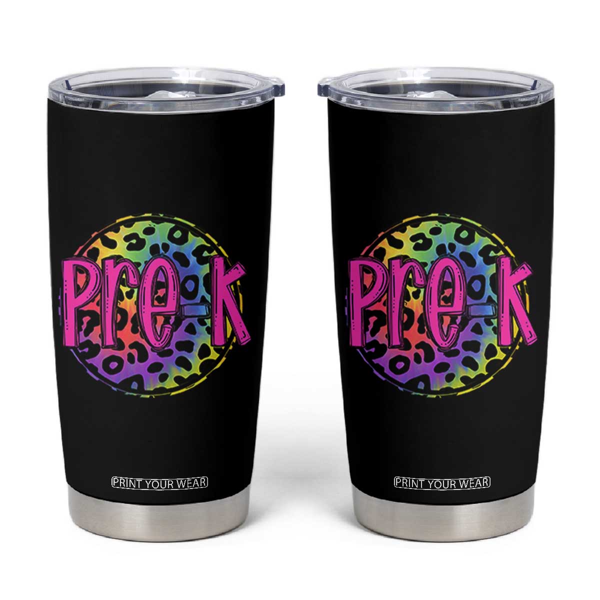 Pre-Kindergarten Neon Leopard Effect Printing Tumbler Cup Wild About PreK Teacher Student Gift TS01 Black Print Your Wear