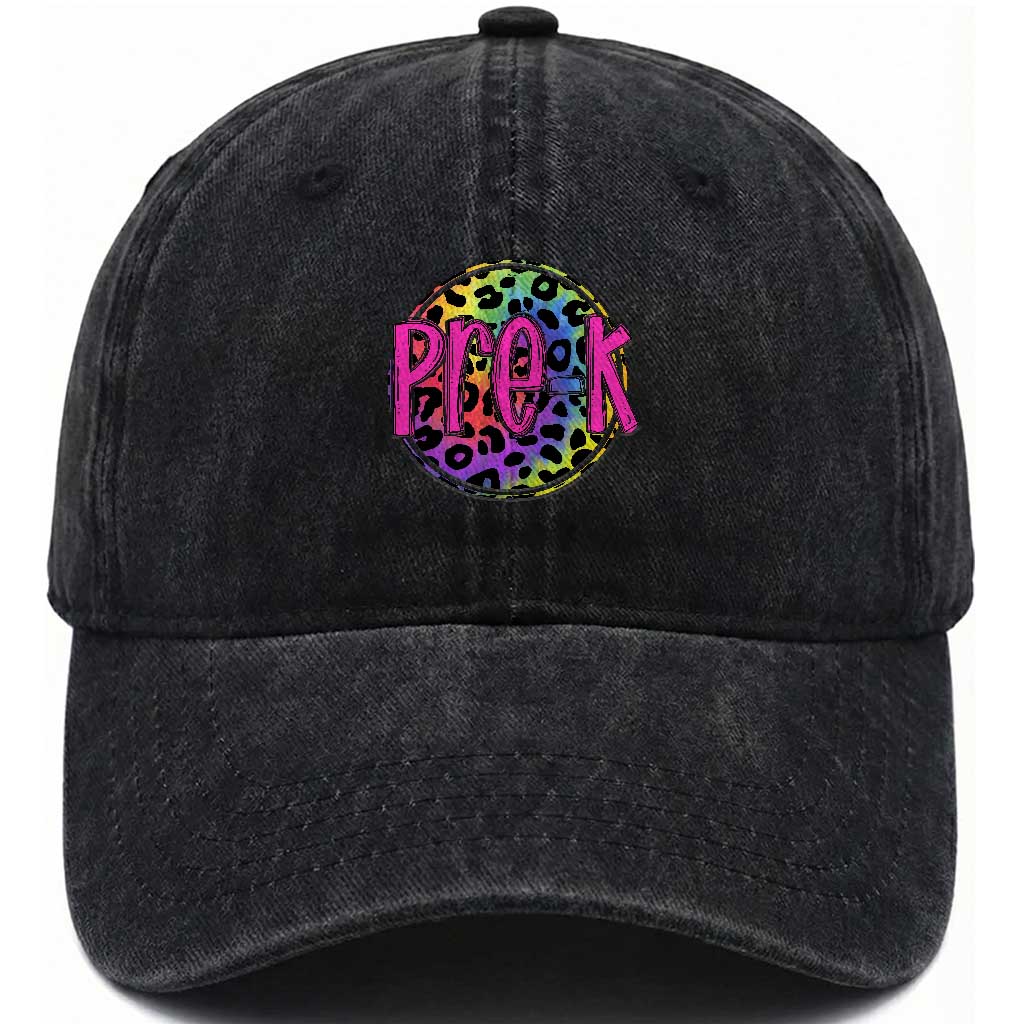 Pre-Kindergarten Neon Leopard Effect Printing Washed Cotton Baseball Cap Wild About PreK Teacher Student Gift