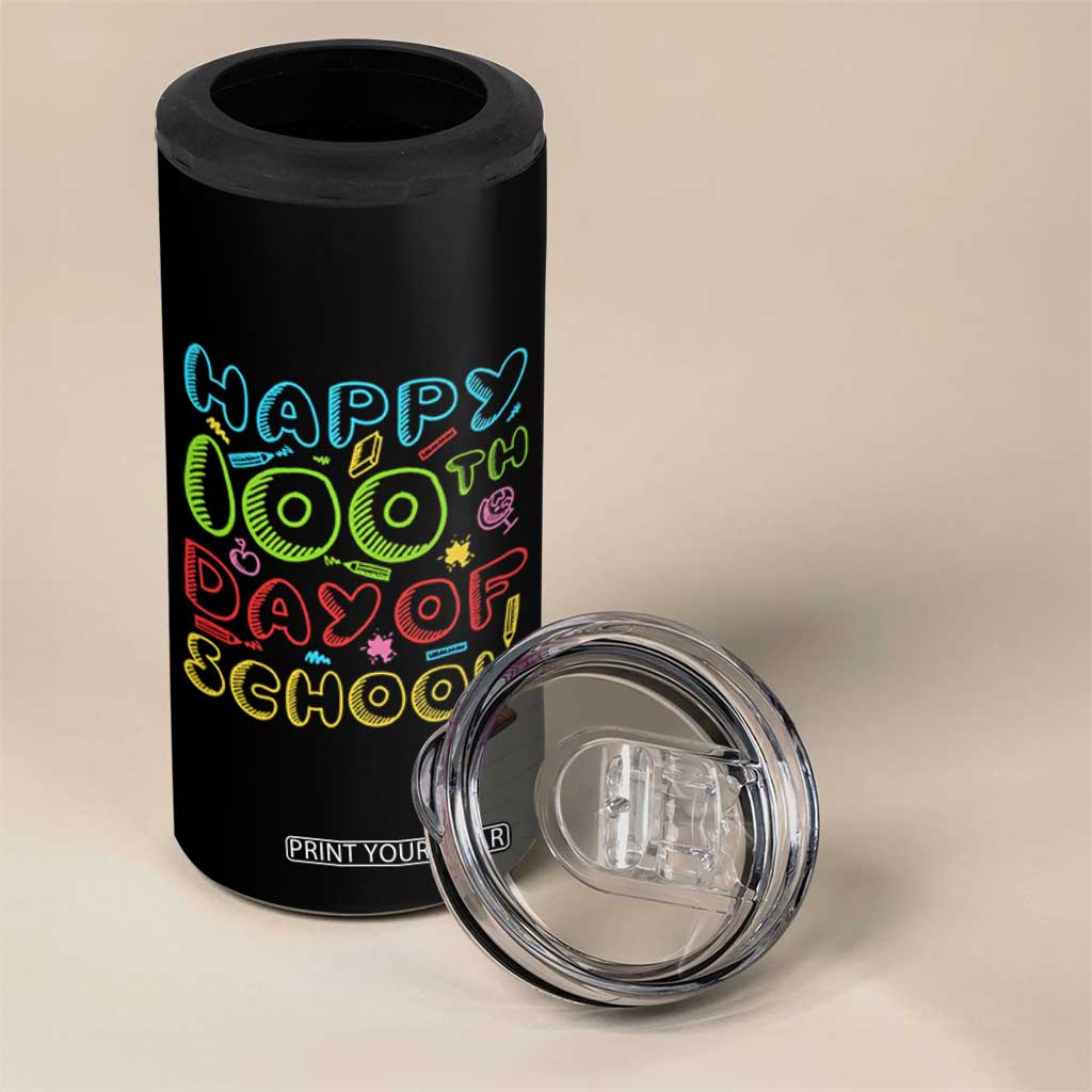 Happy 100 Days of School 4 in 1 Can Cooler Tumbler 100th Day Funny Milestone Celebration