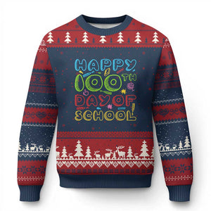 Happy 100 Days of School Ugly Christmas Sweater 100th Day Funny Milestone Celebration