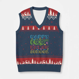 Happy 100 Days of School V-Neck Knit Sweater Vest 100th Day Funny Milestone Celebration