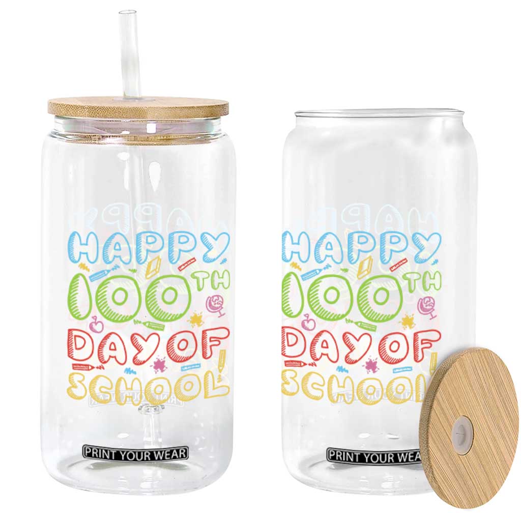 Happy 100 Days of School Glass Can 100th Day Funny Milestone Celebration
