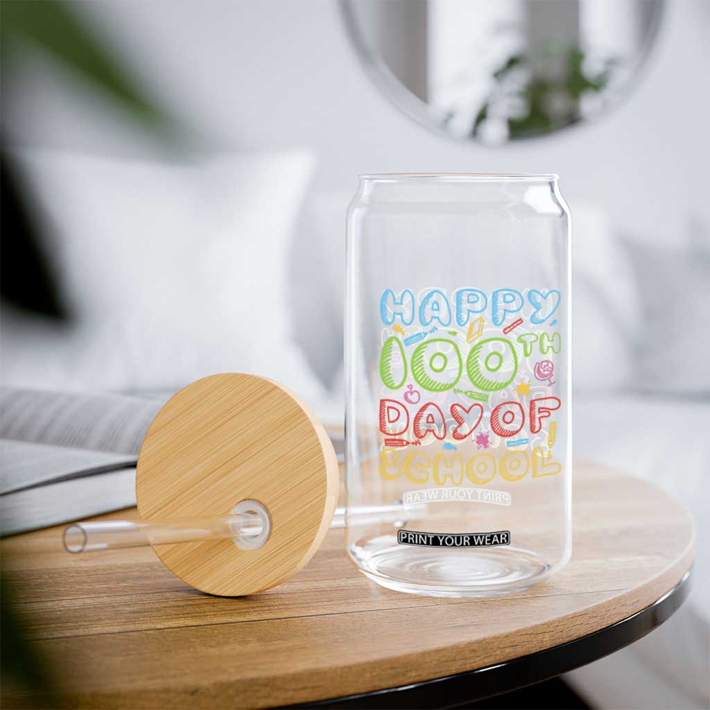 Happy 100 Days of School Glass Can 100th Day Funny Milestone Celebration