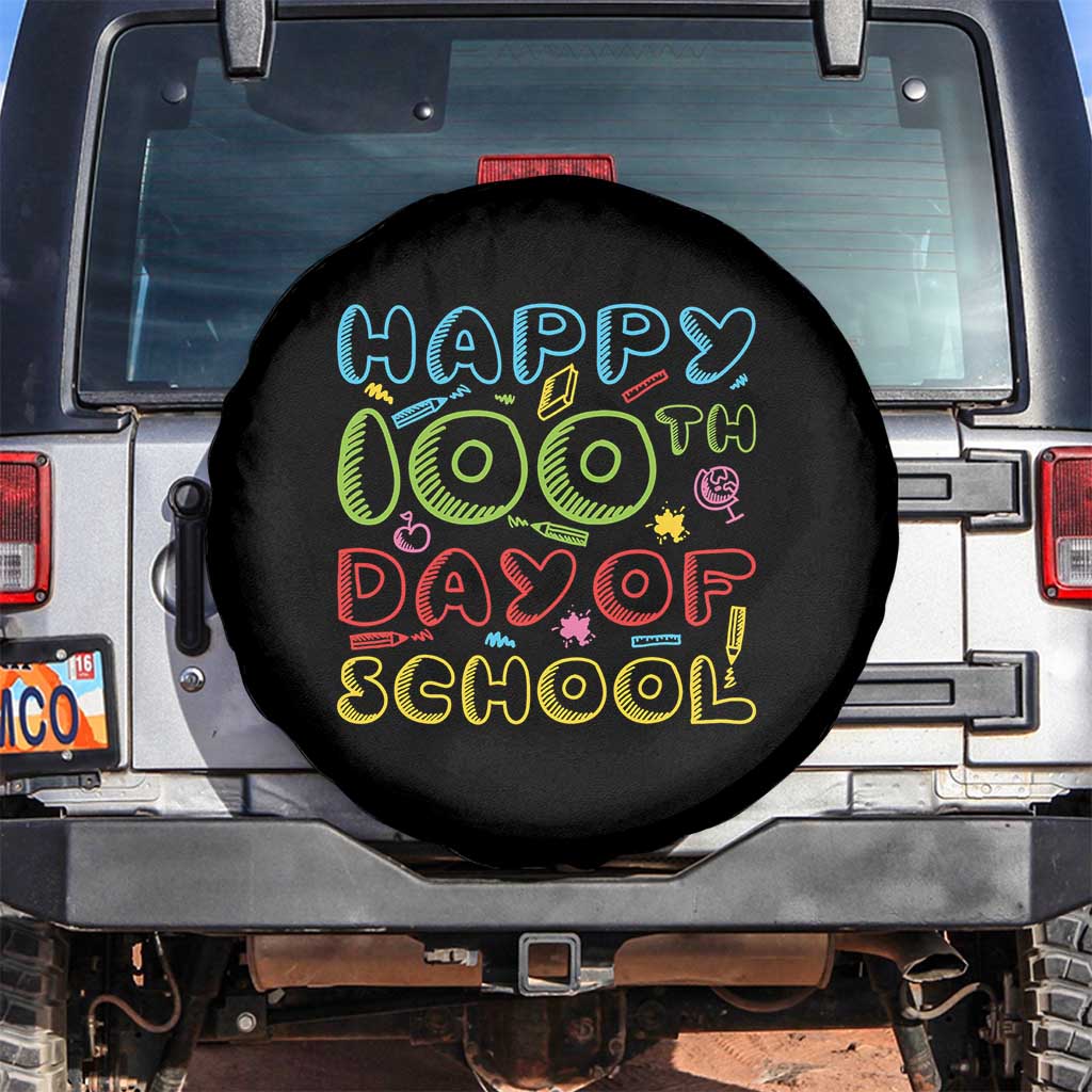 Happy 100 Days of School Spare Tire Cover 100th Day Funny Milestone Celebration TS01 No hole Black Print Your Wear