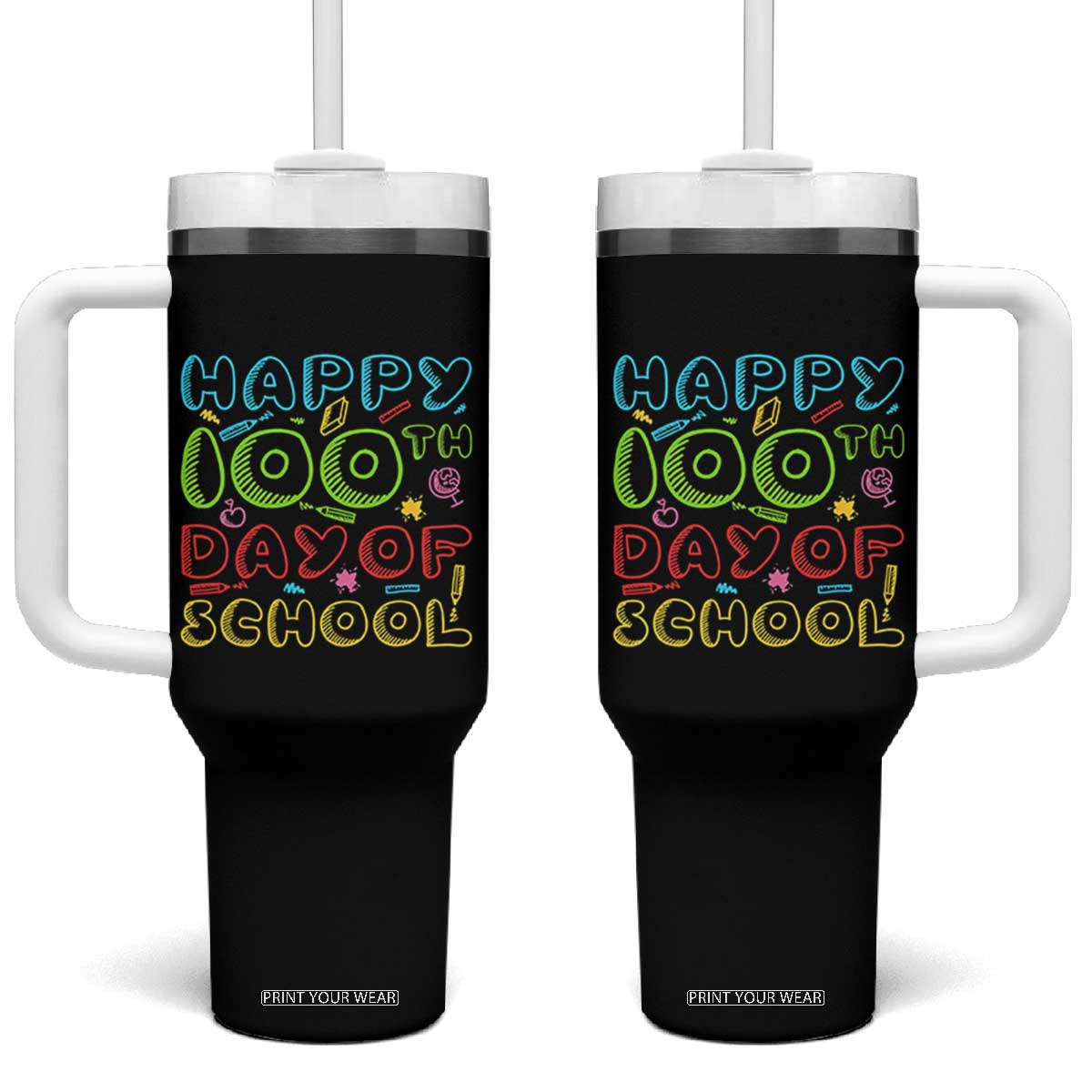 Happy 100 Days of School Tumbler With Handle 100th Day Funny Milestone Celebration