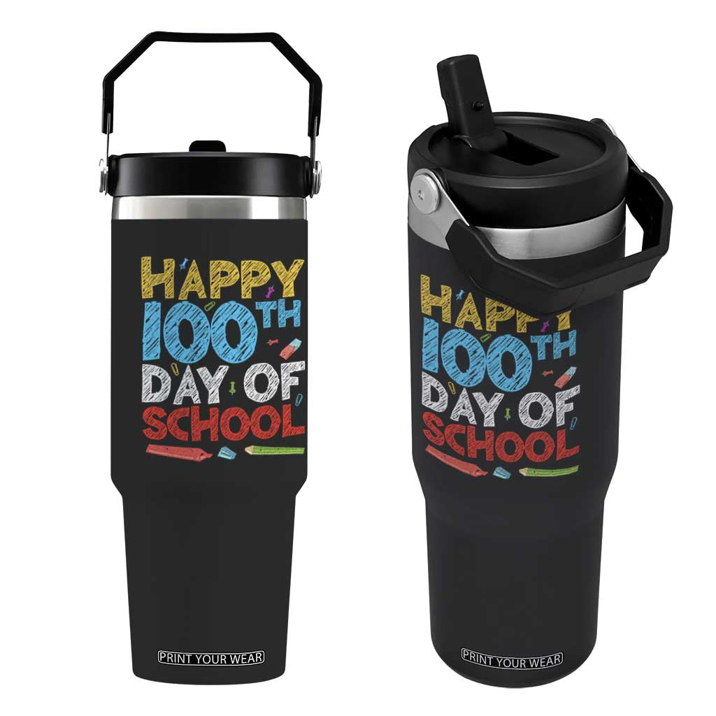 100 Days of School Celebration Flip Straw Tumbler Happy 100th Day Student Teacher Gift