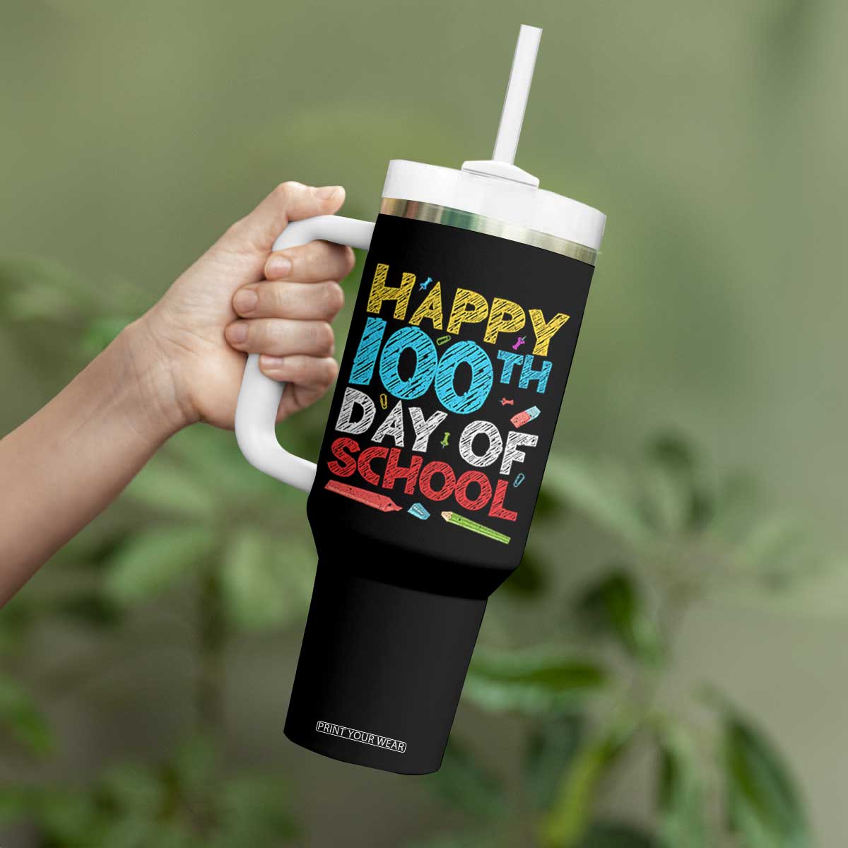 100 Days of School Celebration Tumbler With Handle Happy 100th Day Student Teacher Gift