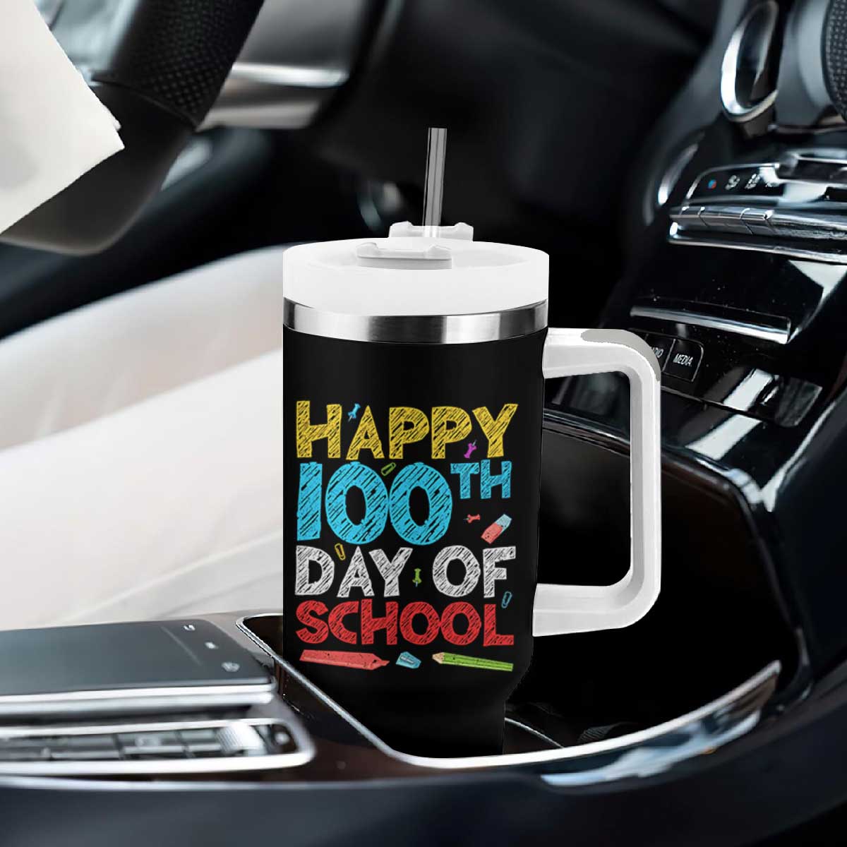 100 Days of School Celebration Tumbler With Handle Happy 100th Day Student Teacher Gift