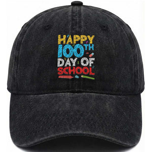 100 Days of School Celebration Washed Cotton Baseball Cap Happy 100th Day Student Teacher Gift