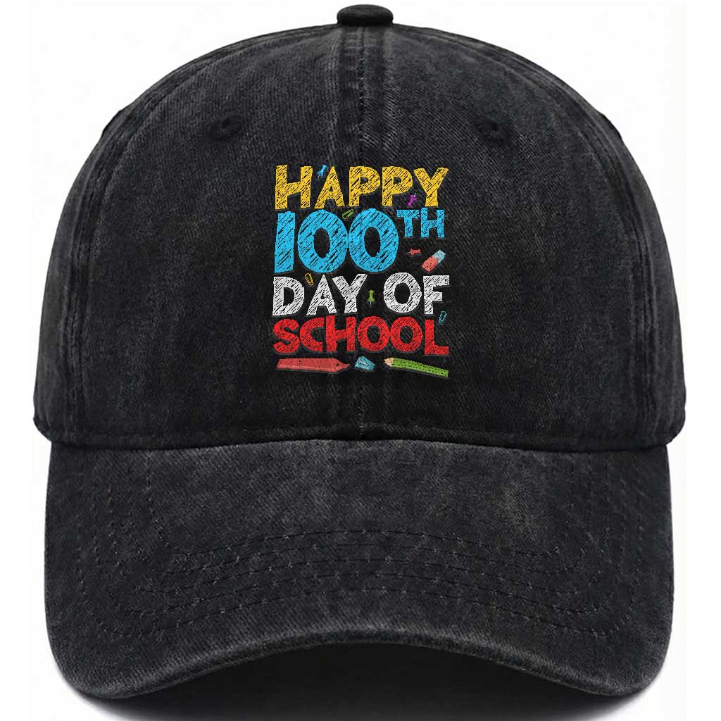 100 Days of School Celebration Washed Cotton Baseball Cap Happy 100th Day Student Teacher Gift TS01 Print Your Wear
