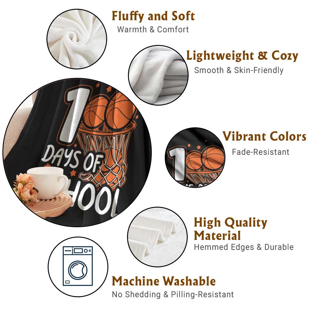 100 Days of Rocking School Basketball Throw Blanket Cool Kids Sports Gift