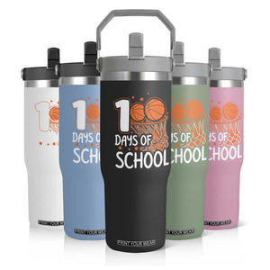 100 Days of Rocking School Basketball Flip Straw Tumbler Cool Kids Sports Gift