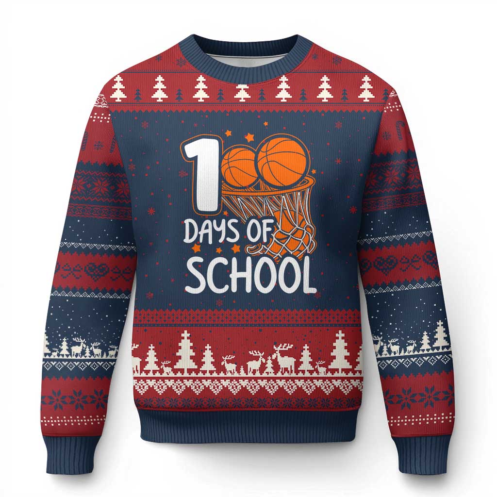 100 Days of Rocking School Basketball Ugly Christmas Sweater Cool Kids Sports Gift TS01 Navy Red Print Your Wear