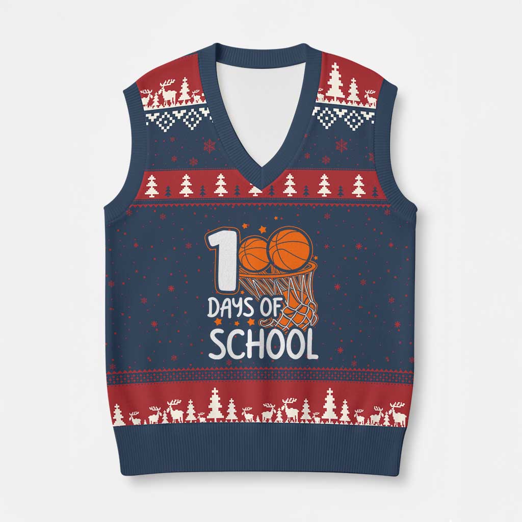 100 Days of Rocking School Basketball V-Neck Knit Sweater Vest Cool Kids Sports Gift TS01 Navy Red Print Your Wear