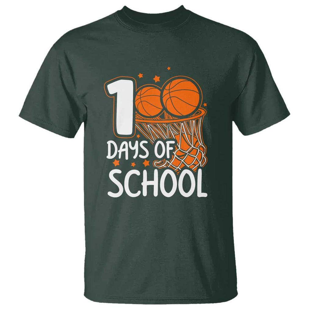 100th Day of School T Shirt Basketball Theme for Kids TS01 Dark Forest Green Print Your Wear