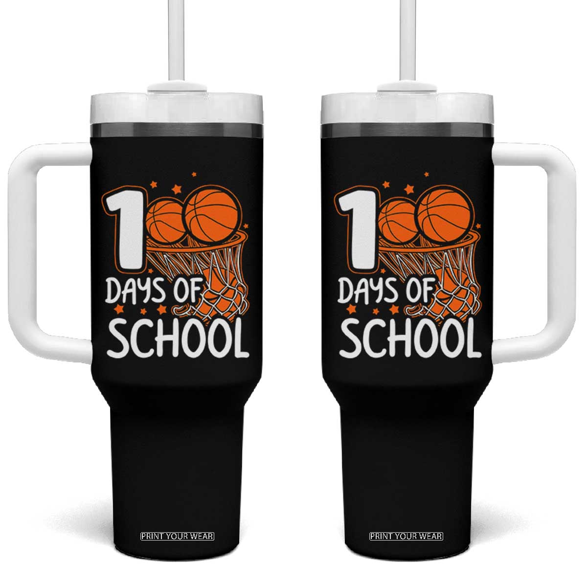100 Days of Rocking School Basketball Tumbler With Handle Cool Kids Sports Gift