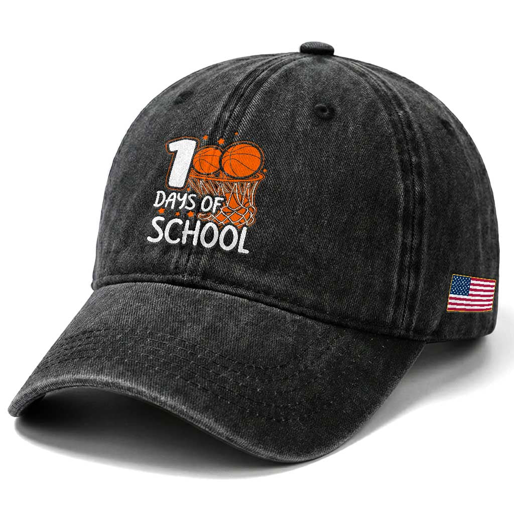 100 Days of Rocking School Basketball Washed Cotton Baseball Cap Cool Kids Sports Gift
