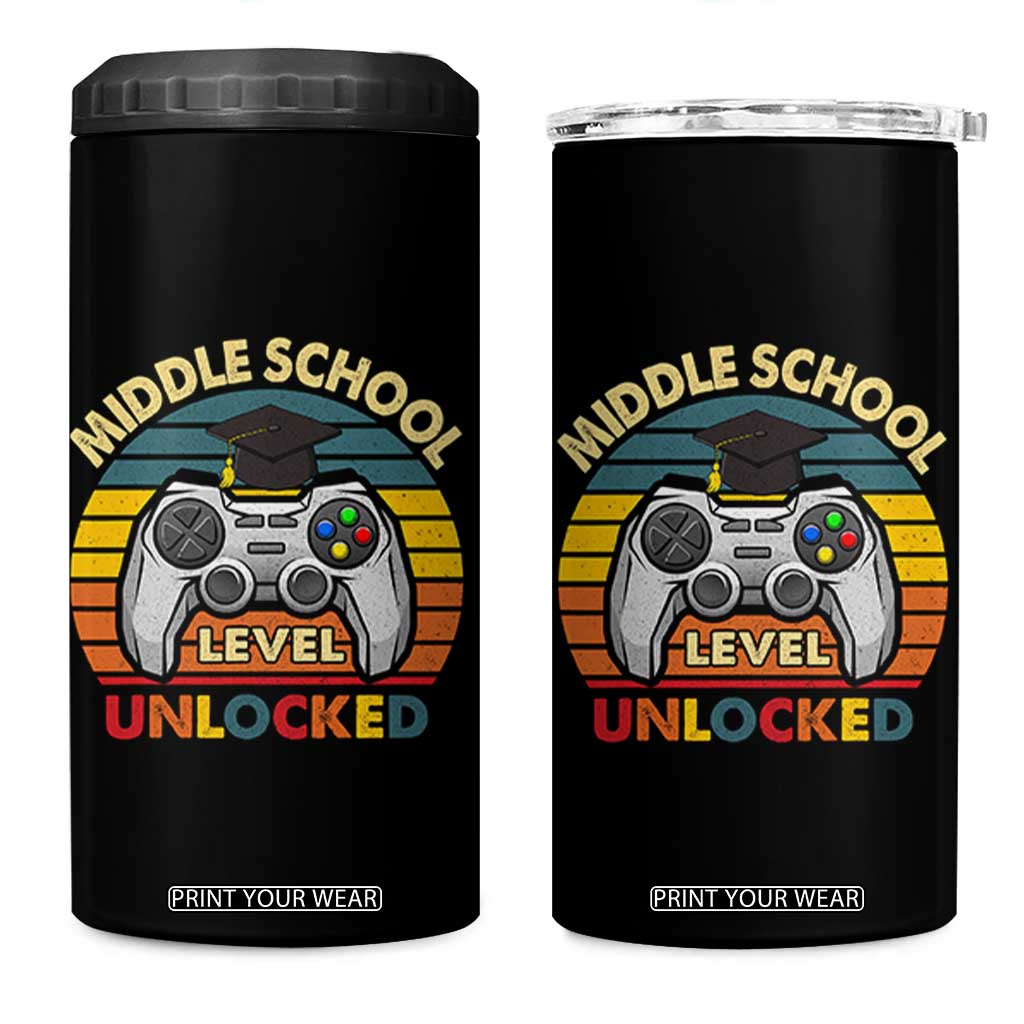 Middle School Level Unlocked 4 in 1 Can Cooler Tumbler Funny Gamer First Day of Middle School