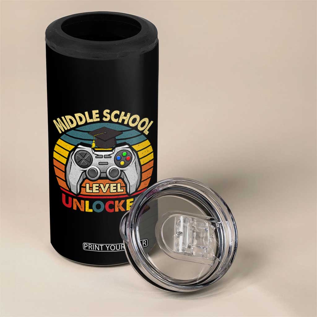 Middle School Level Unlocked 4 in 1 Can Cooler Tumbler Funny Gamer First Day of Middle School
