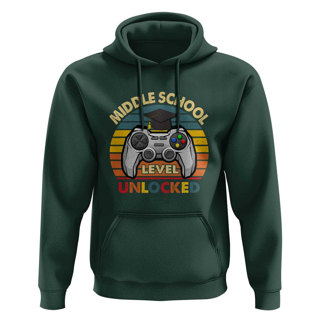 Middle School Level Unlocked Hoodie Happy First Day of Middle School TS01 Dark Forest Green Print Your Wear