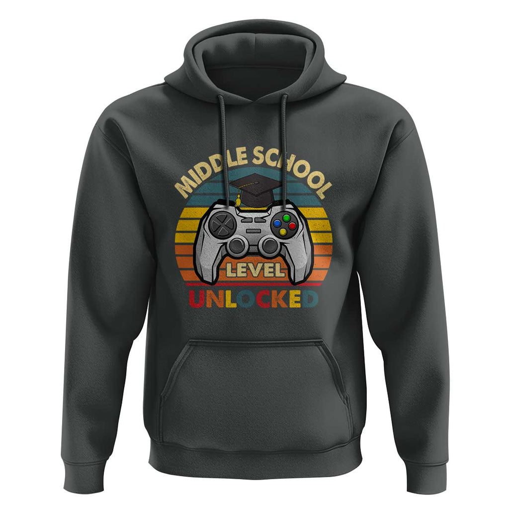 Middle School Level Unlocked Hoodie Happy First Day of Middle School TS01 Dark Heather Print Your Wear