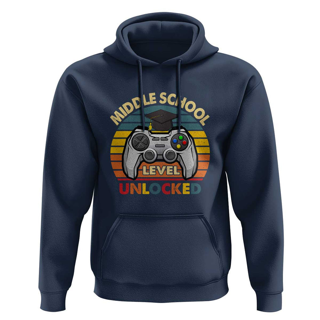 Middle School Level Unlocked Hoodie Happy First Day of Middle School TS01 Navy Print Your Wear